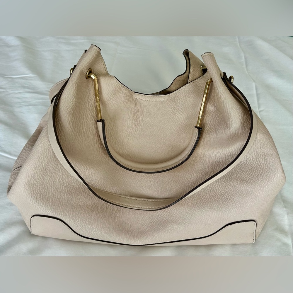 Sondra Roberts Squared Soft Pale Blush/Cream Vegan Tote Bag With Gold Accents